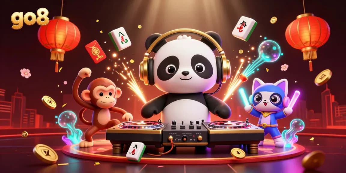 Experience excitement at go8 with a vibrant, animated 3D casino scene featuring energetic characters and casino elements.
