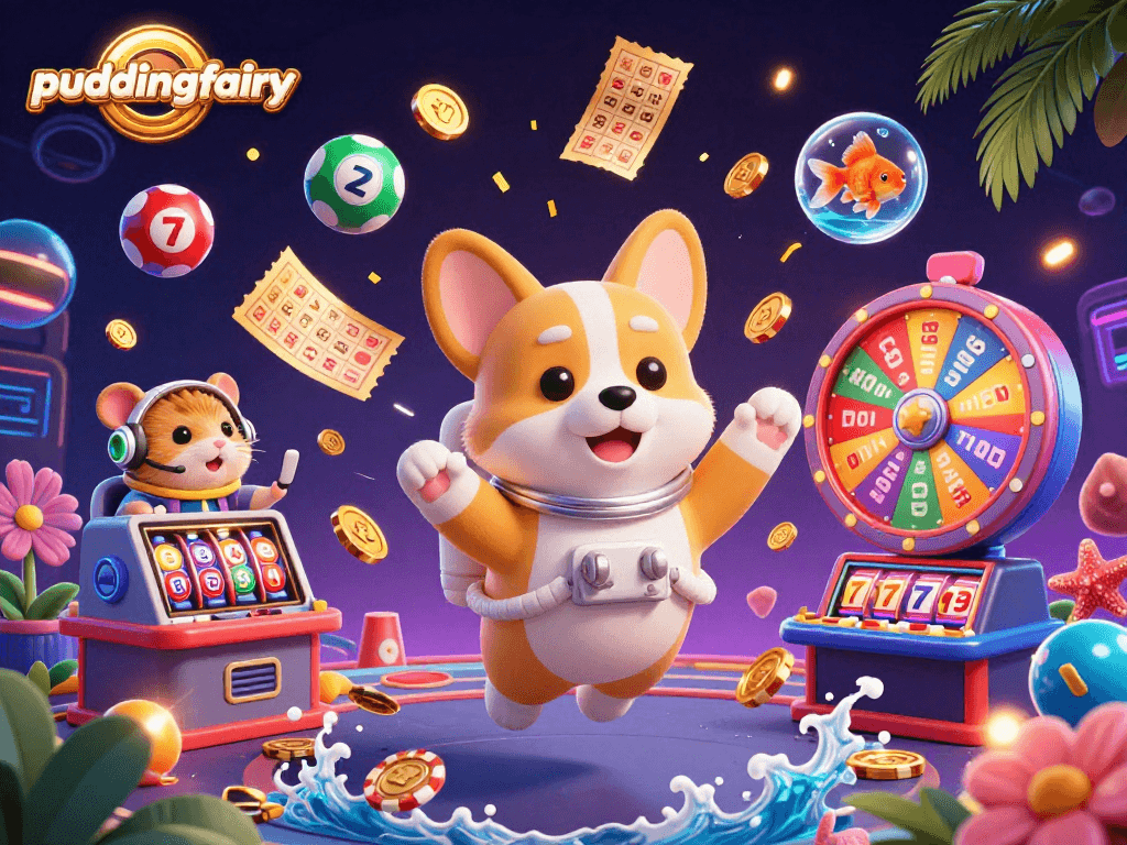 Experience thrilling gaming action with puddingfairy in a vibrant space casino environment.
