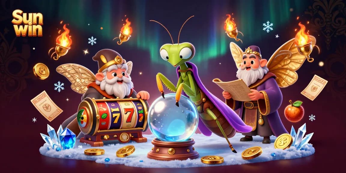 Win big at Sun win with vibrant casino elements and enchanting characters in a mystical scene.