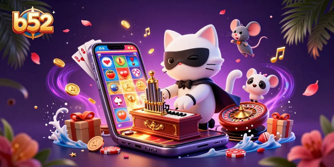 Immerse in the b52 casino experience, a phantom cat creates magic at an ornate pipe organ with dynamic game elements.