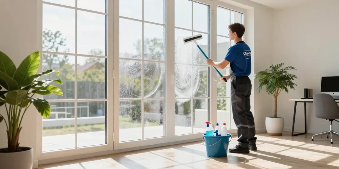 Expert fensterreinigung solothurn in progress, showcasing a technician cleaning sparkling windows and bright interiors.