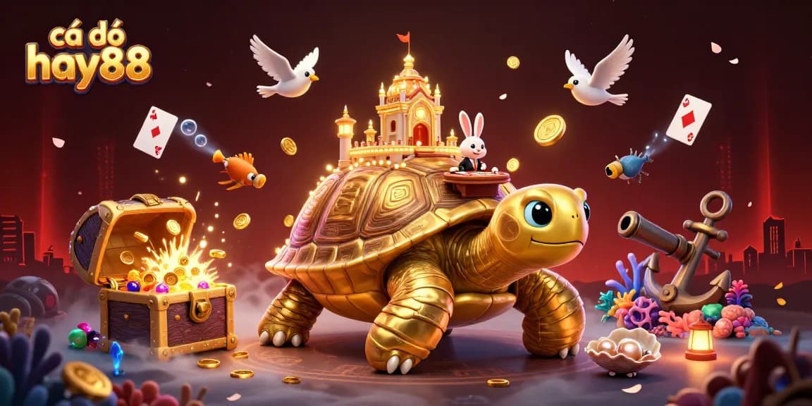 Engage in cá độ hay88 action with a golden tortoise casino scene showcasing luck and adventure while winning big.