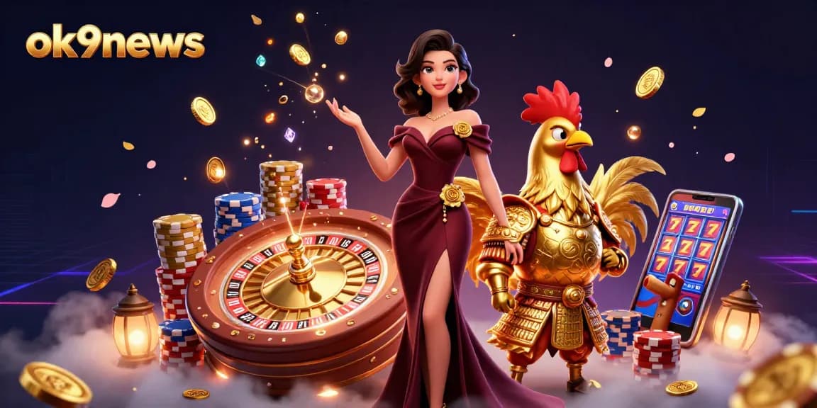 Experience thrilling wins with ok9news in a vibrant gaming scene featuring animated characters.