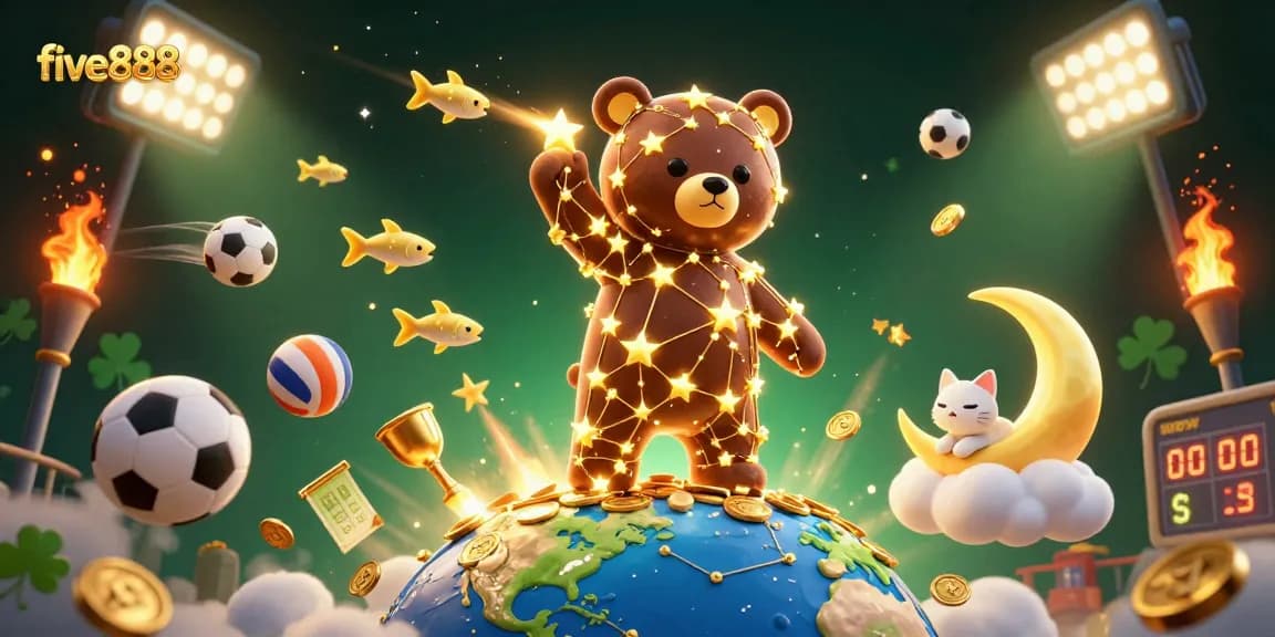 Experience five888's vibrant gaming allure with animated sports and casino elements in stunning detail.