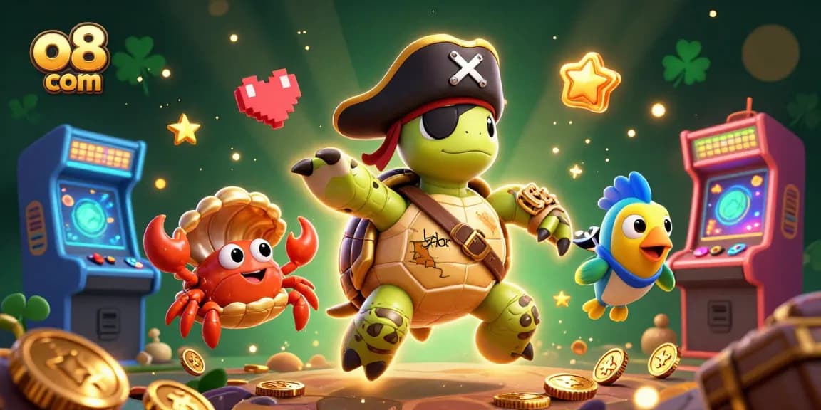 Engage with games at o8 com, featuring a vibrant illustration of underwater treasures, captivating characters, and a casino gaming environment.