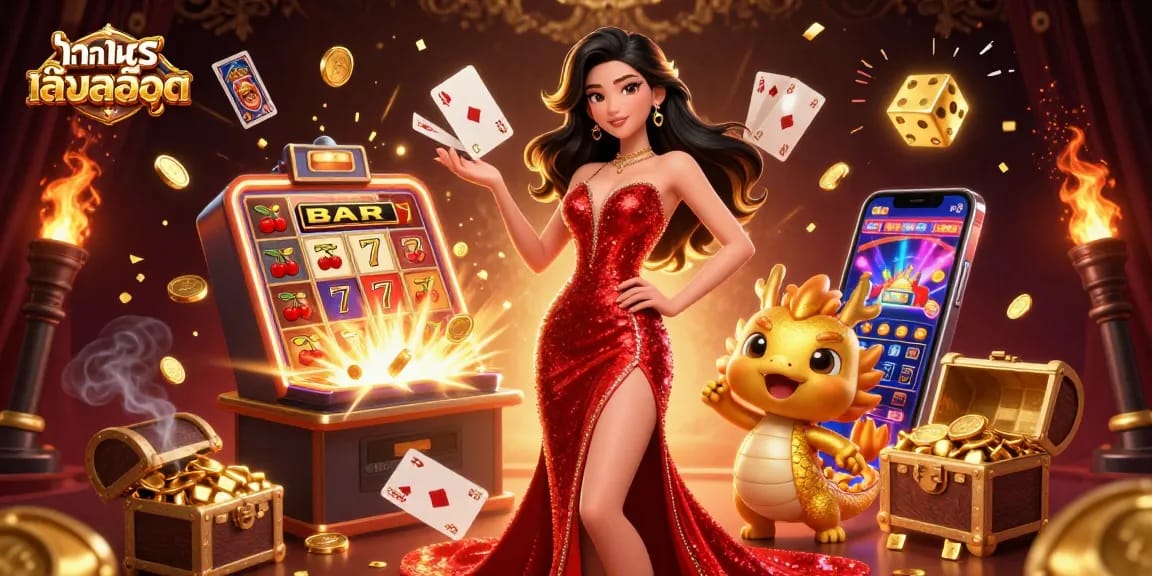 Try out ทดลองเล่นสล็อต with our elegant Asian character and dynamic casino elements in a rich 3D illustration.