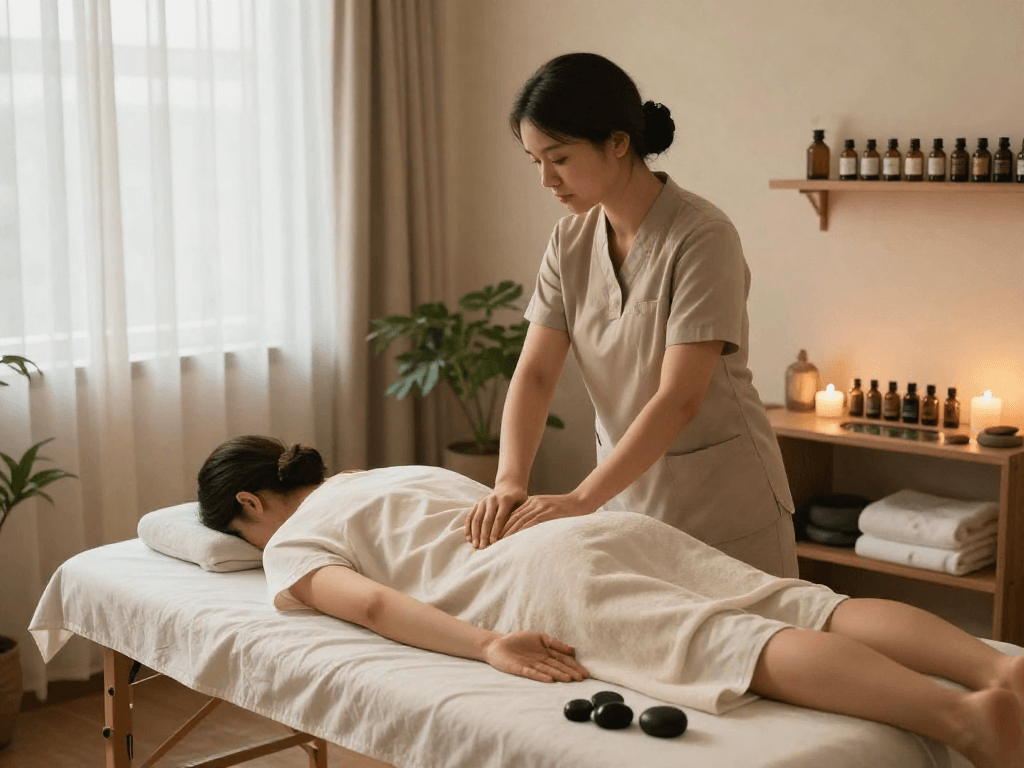 Relaxing 광명출장안마 massage therapy experience in a serene studio with calming elements.