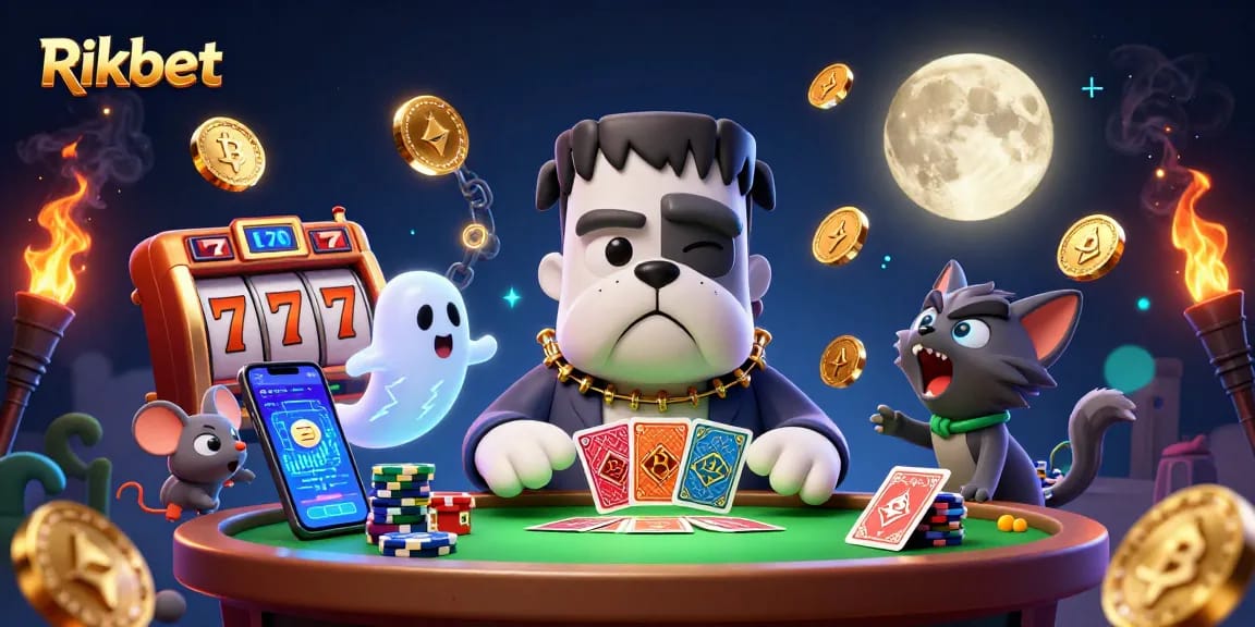 Experience thrilling gameplay with Rikbet, featuring a vibrant 3D casino scene with unique characters.