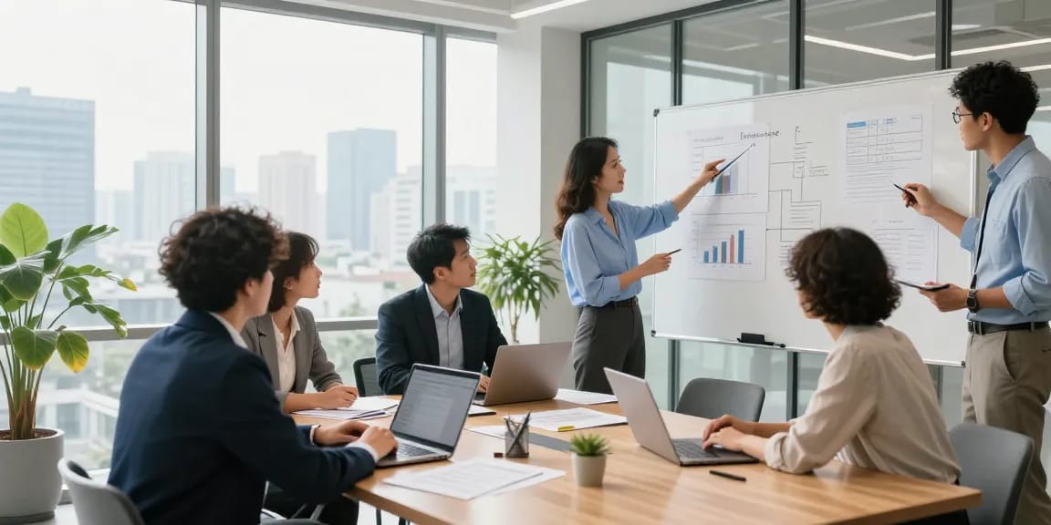 Das Team der Lindner Personalberatung GmbH bei einer strategischen Sitzung in einem modernen Büro.