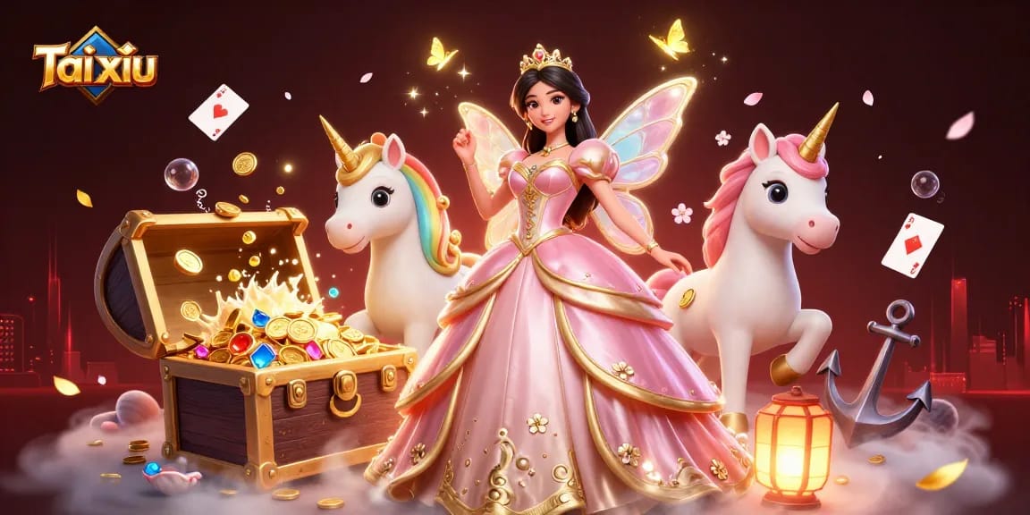 Experience the excitement of Tài xỉu with a vibrant 3D illustration featuring enchanting characters and casino elements.