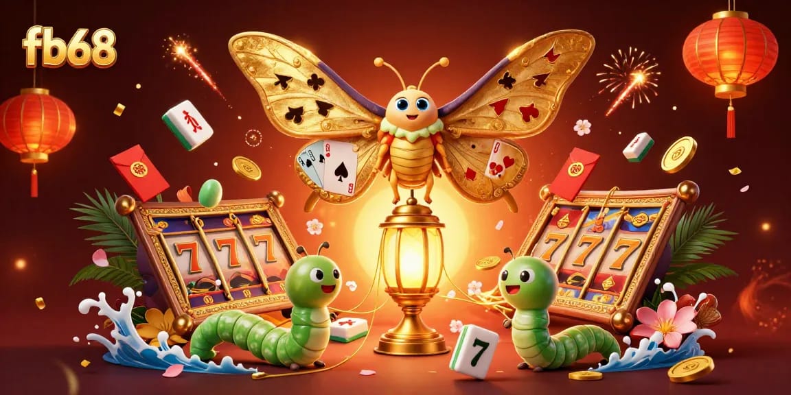 Engage with fabulous fb68 gaming visuals featuring an atlas moth and enchanting casino elements.