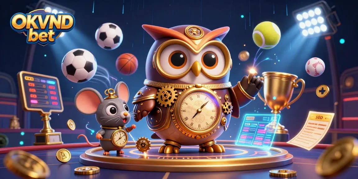Experience OKVND bet with a dynamic scene of steampunk characters in a vibrant casino atmosphere.