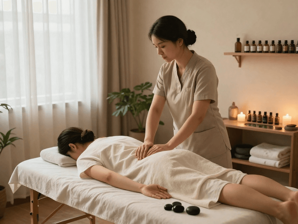 Relaxing 광명출장안마 massage therapy experience in a serene studio with calming elements.