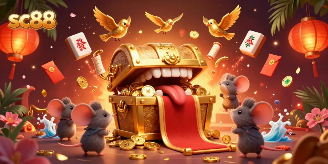 Engage with sc88's vibrant casino adventure featuring a treasure chest luring players in.