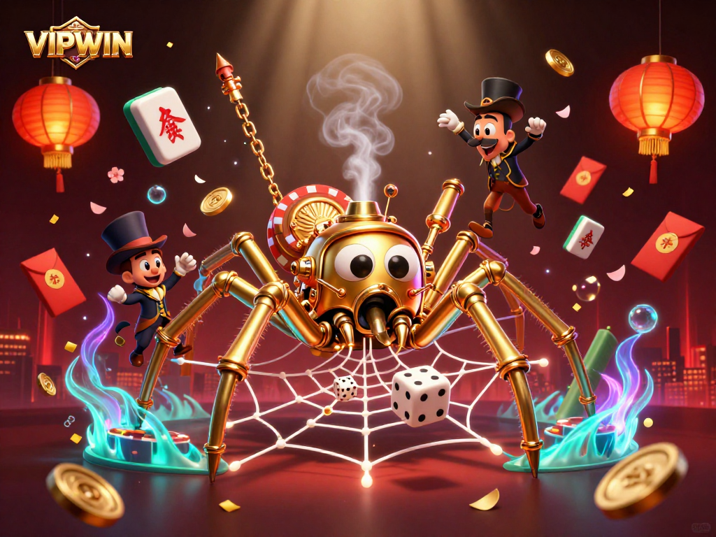 VIPWIN captivates gamblers amidst a vibrant 3D world filled with golden elements and immersive casino imagery.