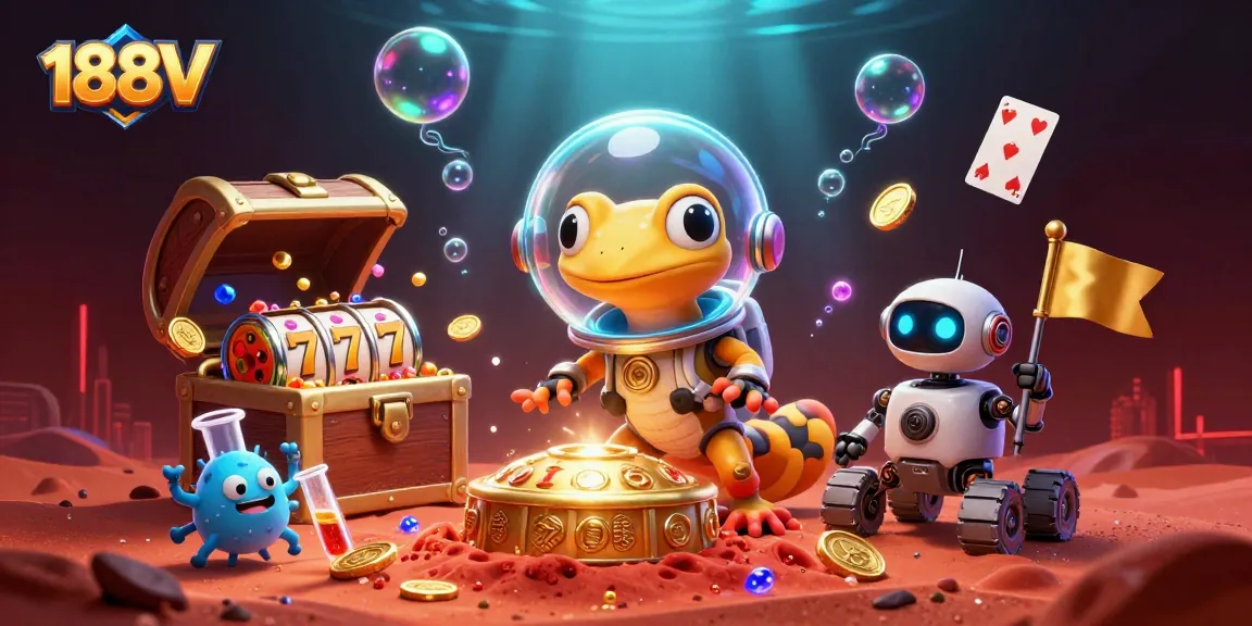 Engage in vibrant gameplay at 188V Casino featuring a Martian gecko discovering riches