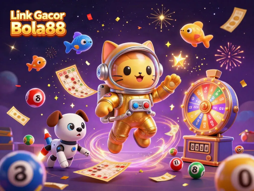 Engage with exciting wins at Link Gacor Bola88 featuring joyful characters and vibrant gambling elements.