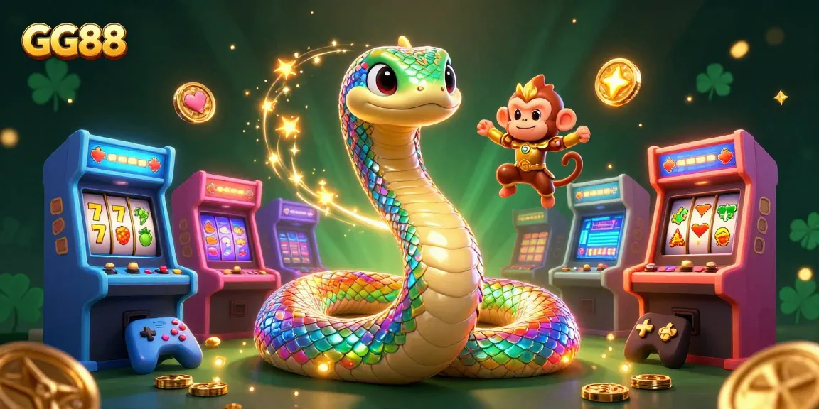 Play and win at GG88 with vibrant 3D casino-themed illustration showcasing dynamic slot elements and characters.