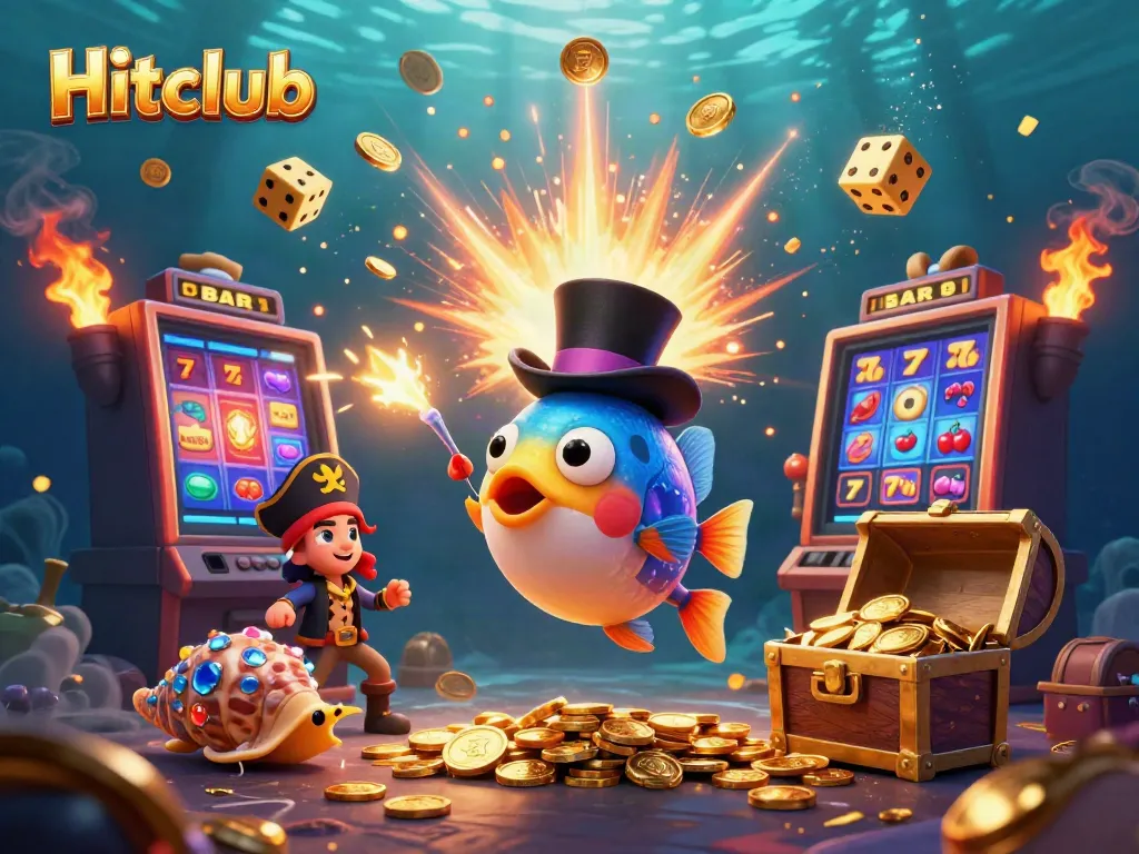 Engage with Hitclub's thrilling online gaming experience with vibrant underwater visuals and dynamic casino elements.