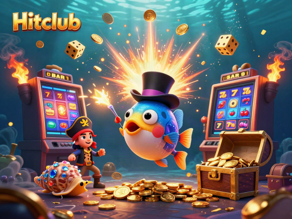 Engage with Hitclub's thrilling online gaming experience with vibrant underwater visuals and dynamic casino elements.