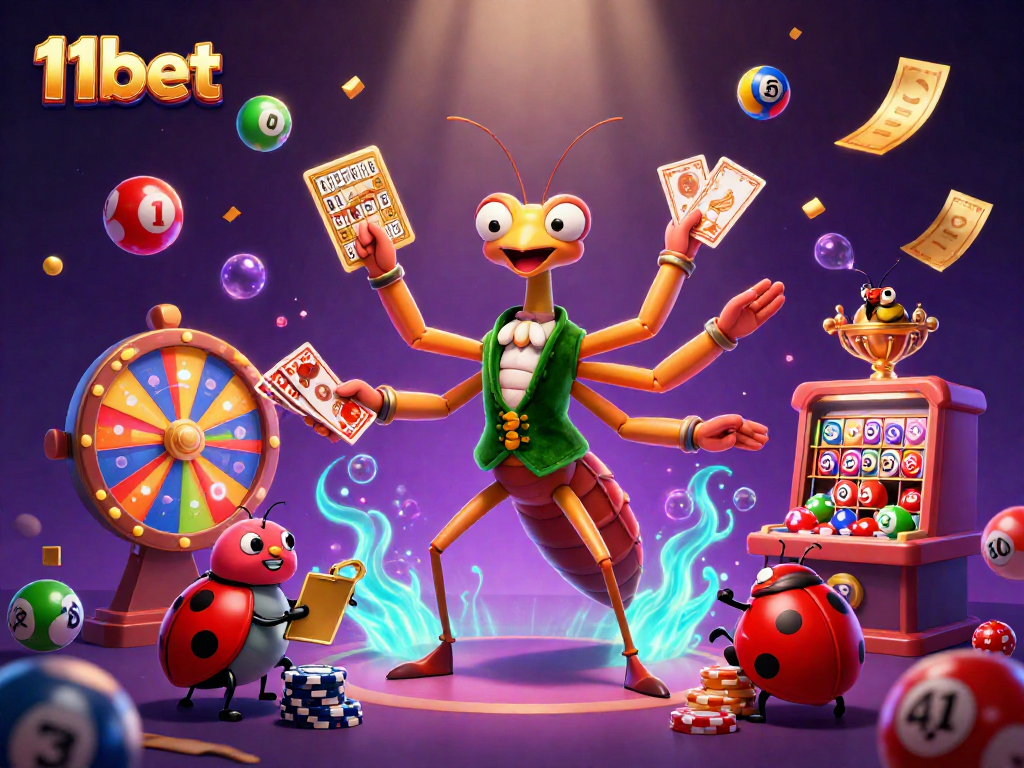 Experience thrilling gameplay at 11bet with a vibrant casino scene featuring unique characters and dynamic elements.