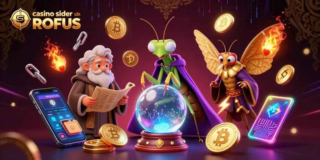 Experience thrilling gaming at casino sider uden ROFUS with vibrant characters, coins, and mystical elements.
