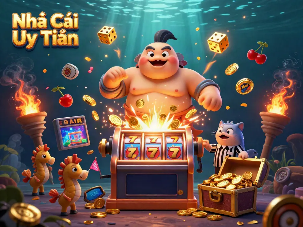Experience exciting gameplay at Nhà Cái Uy Tín with a vibrant underwater casino scene and jackpot slots.