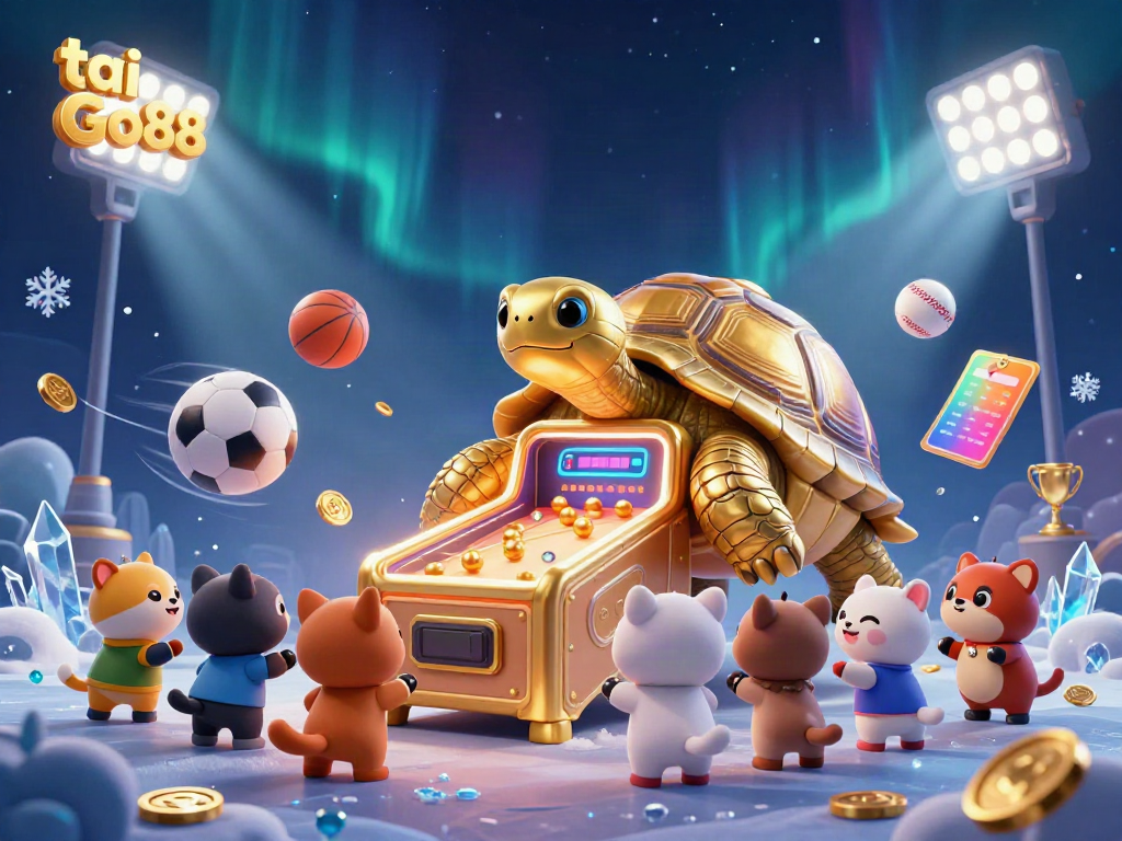 Play exciting games at tai Go88 with a lively 3D illustration featuring a golden tortoise pinball machine.
