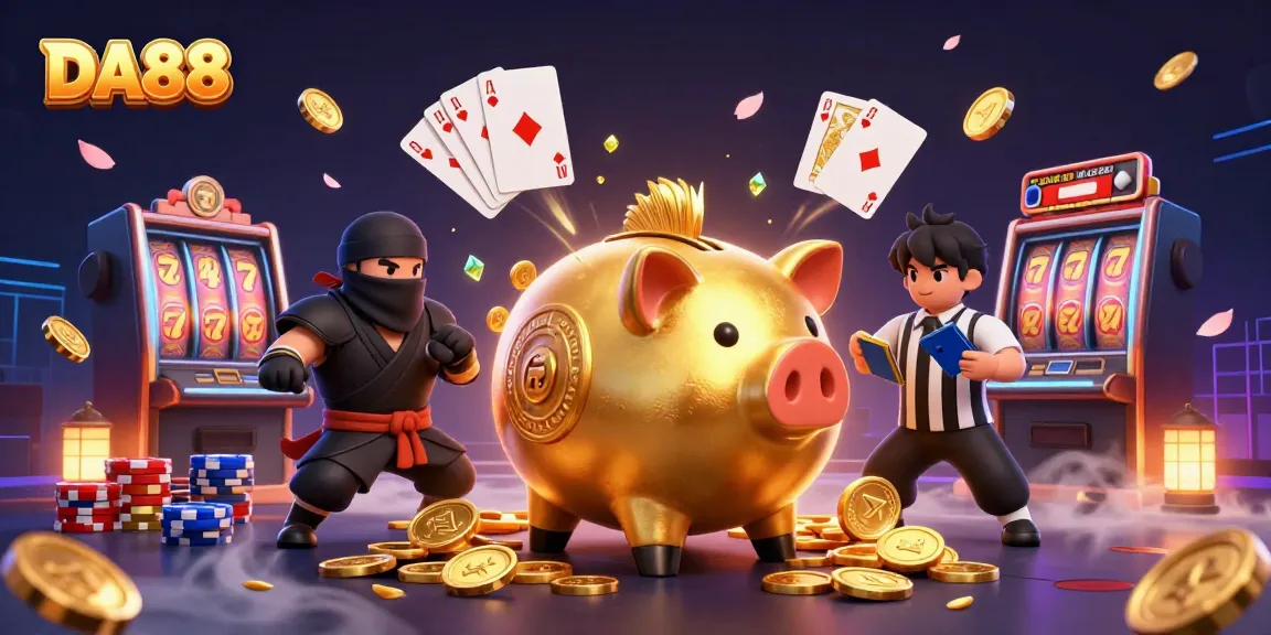 Experience high-stakes play at DA88 with vibrant gaming elements in a lively casino scene.