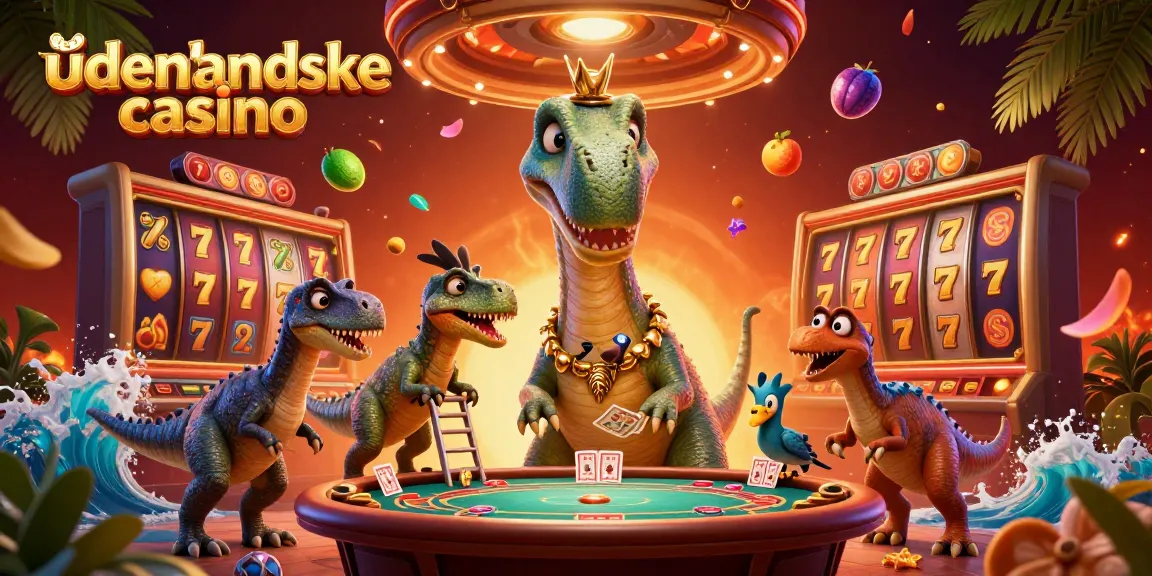 Experience the excitement of udenlandske casino with a vibrant 3D illustration featuring dynamic gaming elements.