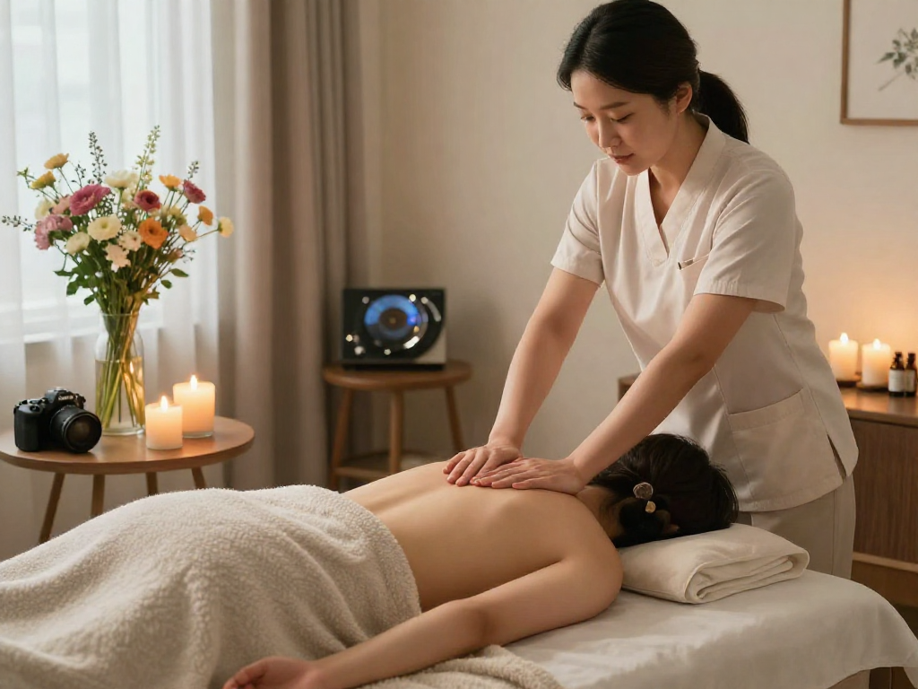 Experience professional 화성출장마사지 service in a tranquil home setting, showcasing relaxation and comfort.