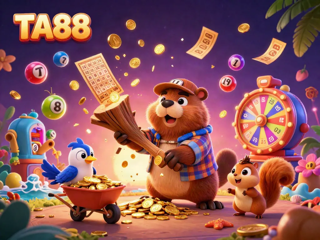 Experience thrilling wins at TA88 with vibrant lottery action and gold coins raining across the scene.
