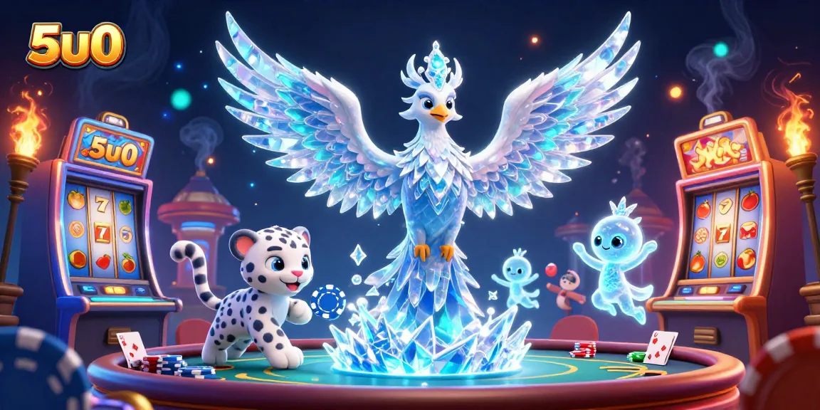 Play exciting games at 5u0 with vibrant slot machines and an icy phoenix for luck.