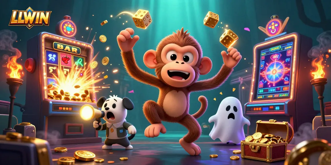 Engage in thrilling jackpots with LLWIN's vibrant, playful cartoon casino scene.