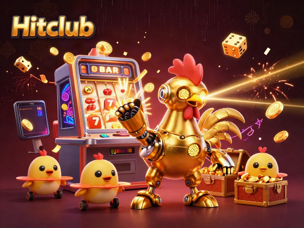 Hitclub showcases a thrilling casino adventure with a golden rooster robot and captivating game elements.