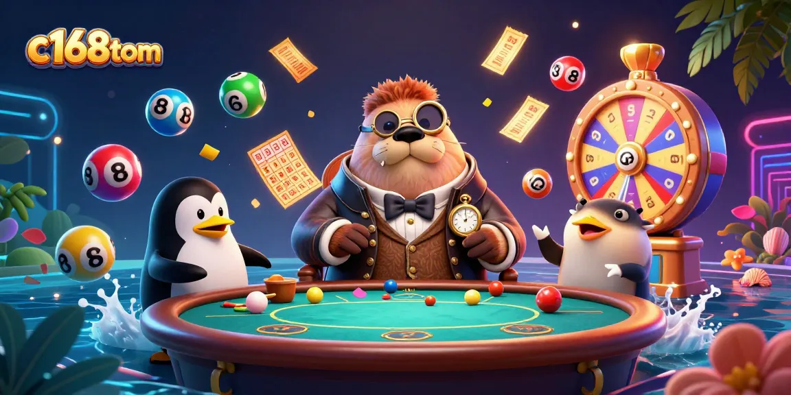 Experience the excitement of c168tom with a dynamic underwater poker scene featuring a walrus, penguin dealer, and bluffing pufferfish.