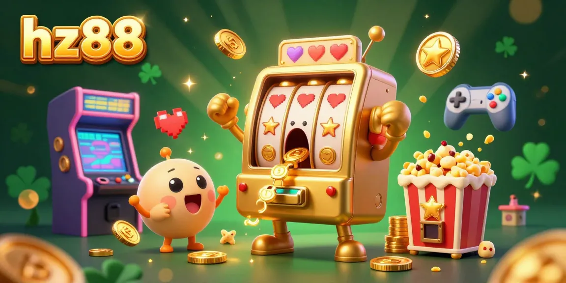 Engage with the jackpot excitement at HZ88 as a golden slot machine celebrates its win amid a festive casino atmosphere.