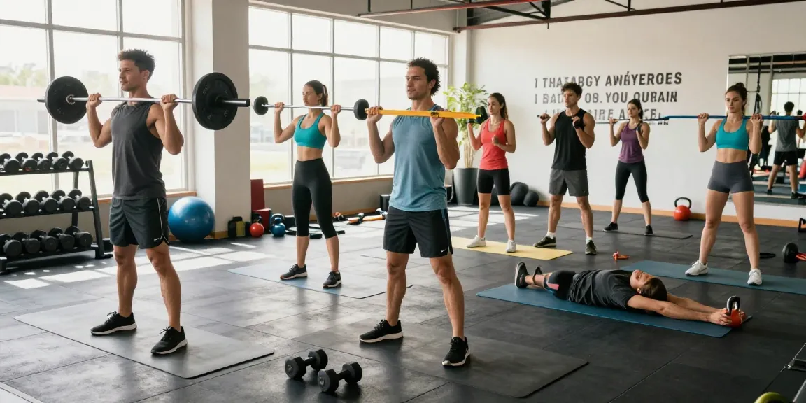 Anabolika Shop: Aktive Bodybuilder im Fitnessstudio, die Gewichte heben und an Fitnessgeräten trainieren.