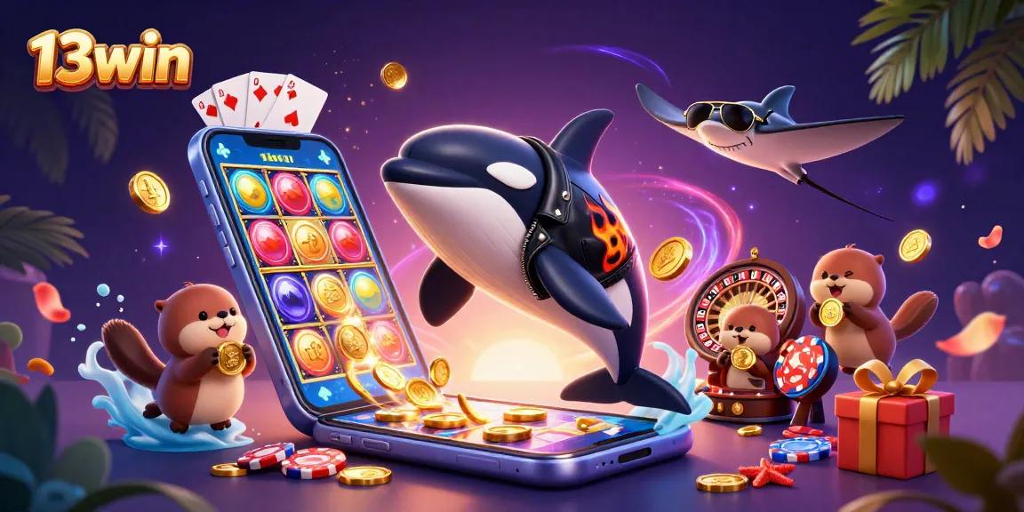 Engage in thrilling casino action with 13win's exciting gaming environment, featuring vibrant characters and slot games.