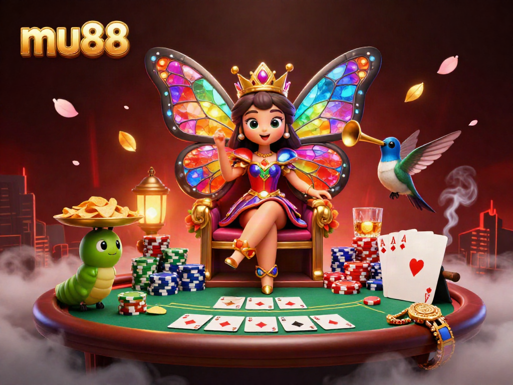 Experience the vibrant world of mu88 with a dazzling butterfly queen and thrilling poker action.