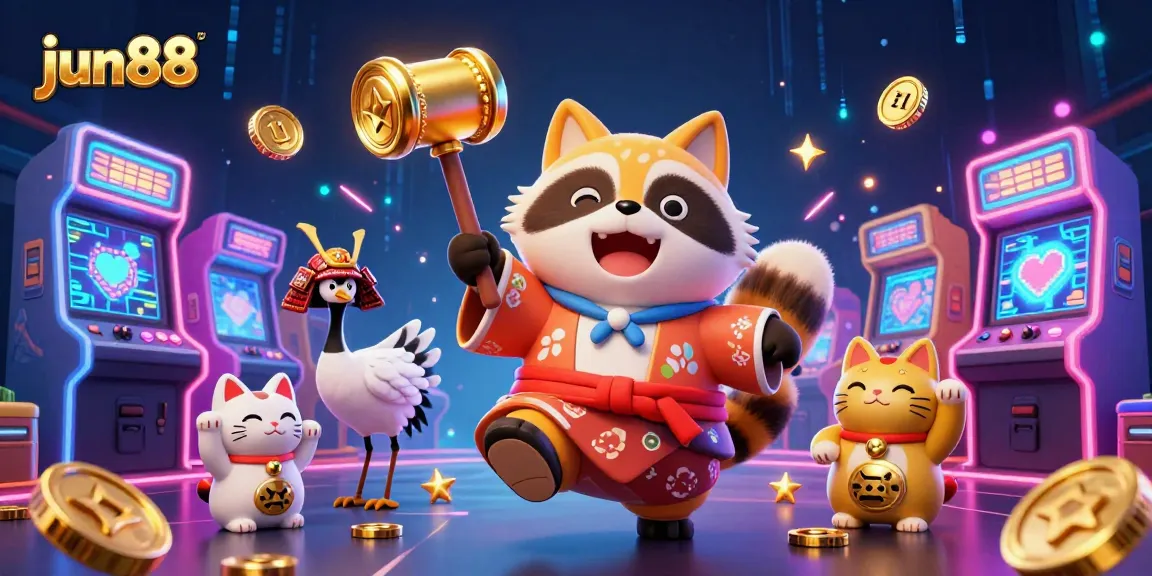 Experience excitement with jun88 as lucky tanuki and friends explore a vibrant casino.