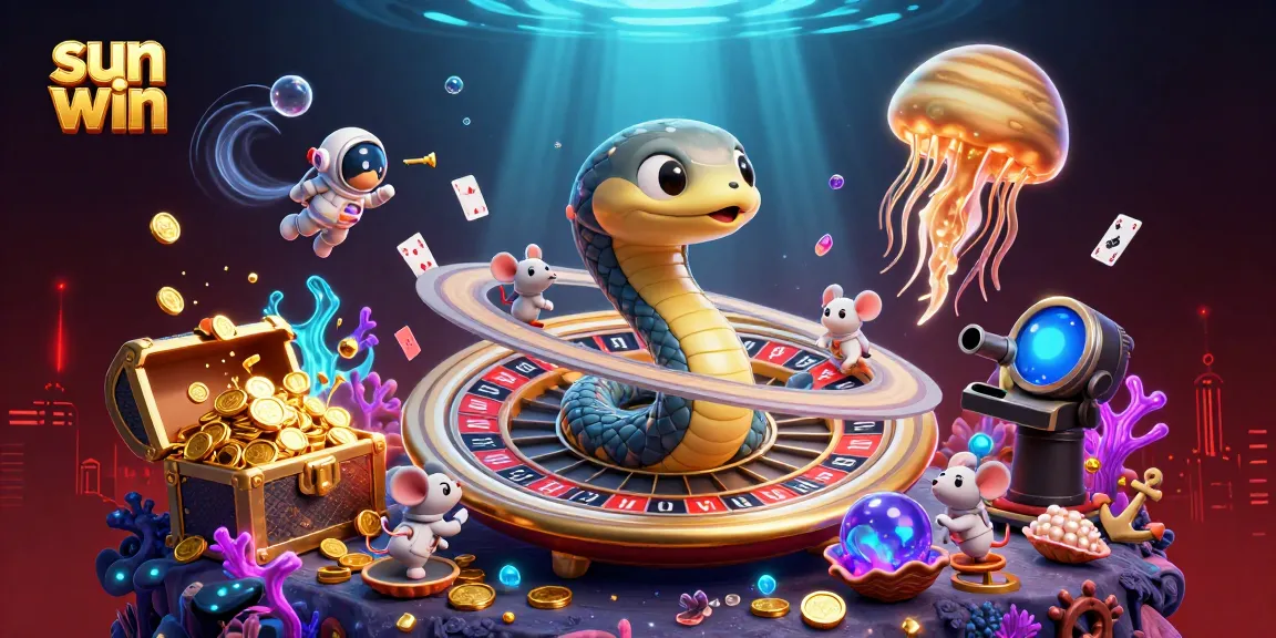 Experience sun win in an immersive cosmic casino with gambling elements, vibrant characters, and dynamic action.