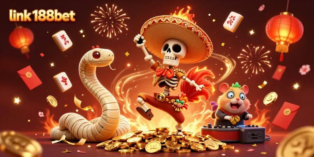 Experience thrilling wins with the vibrant link 188bet scene featuring a celebratory mariachi rooster and dynamic gambling elements.