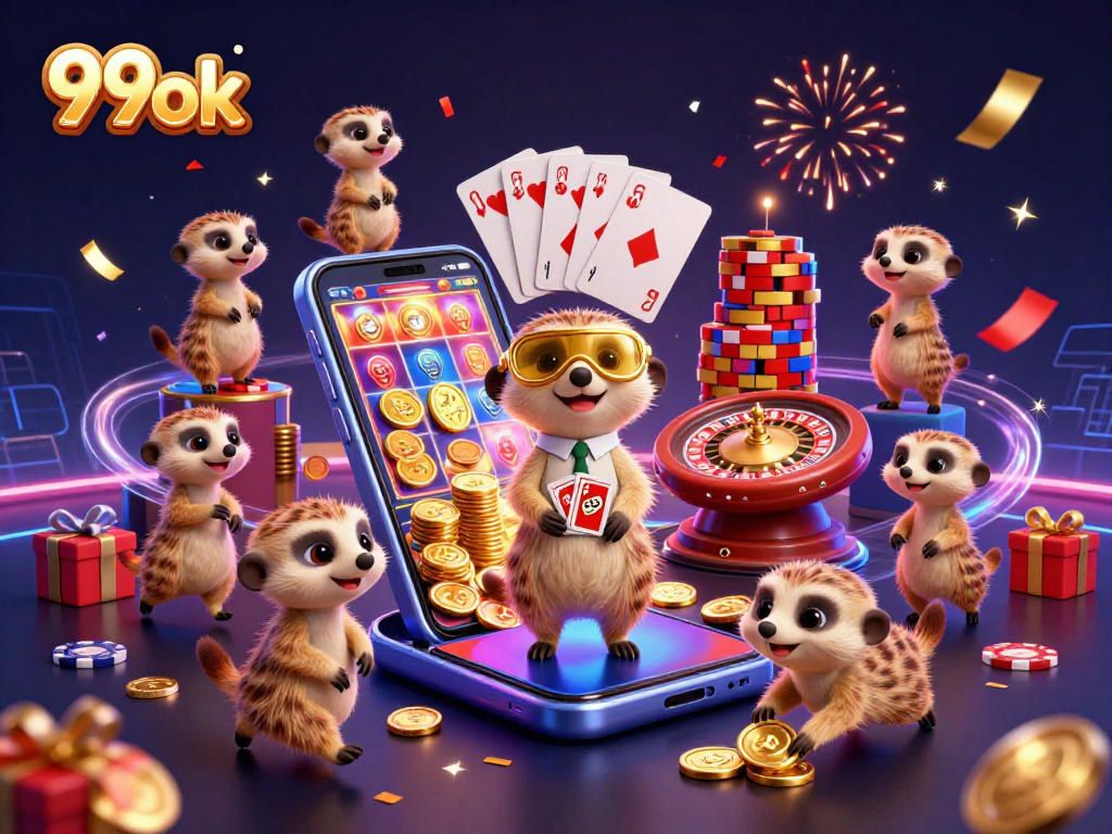 Engage with 99ok's vibrant meerkat casino scene showcasing excitement and fun in gaming.