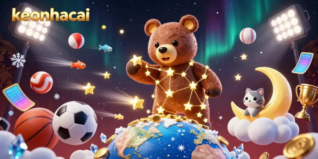 Experience thrilling sports betting action with vibrant keonhacai characters surrounded by dynamic game elements.