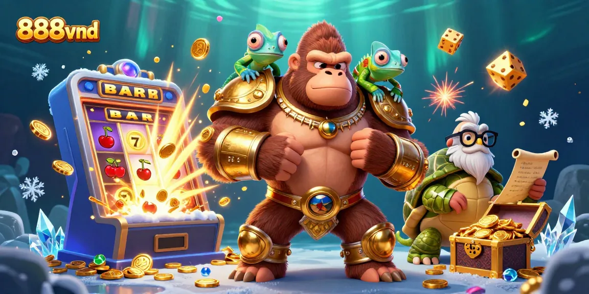 Experience thrilling gameplay at 888vnd with a vibrant 3D illustration showcasing dynamic gambling elements.