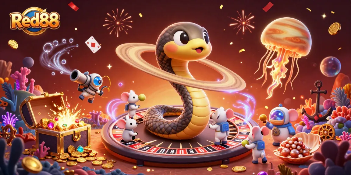 Experience the excitement at Red88 with astronaut mice betting on a cosmic roulette wheel.