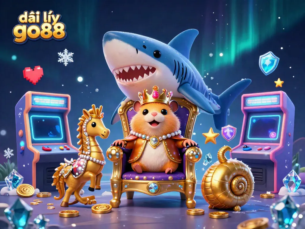 Engaging representation of the đại lý go88 scene with a golden hamster king and vibrant casino-themed elements.