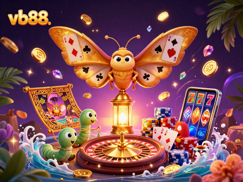 Spin the 3D roulette with vb88 while colorful casino elements fly around in a vibrant digital illustration.