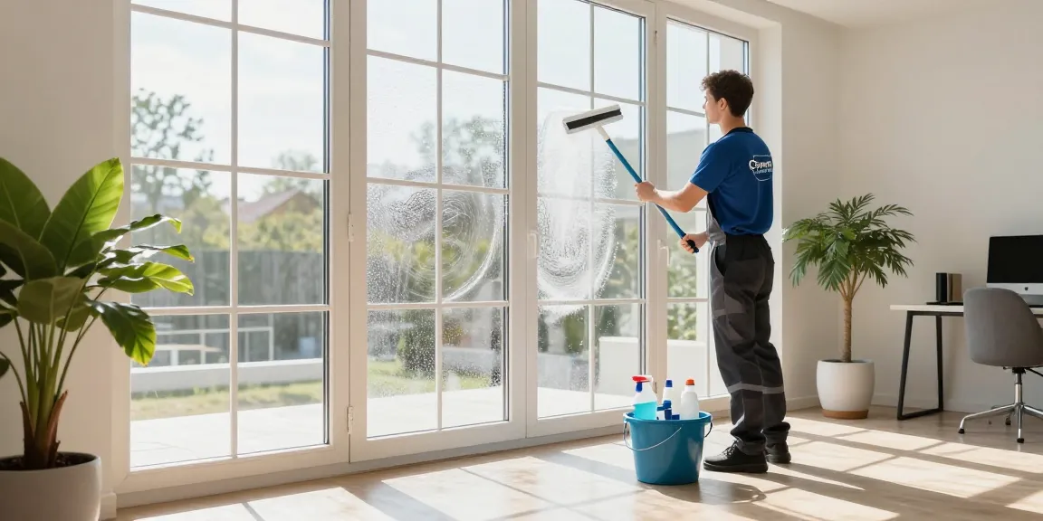 Expert fensterreinigung solothurn in progress, showcasing a technician cleaning sparkling windows and bright interiors.
